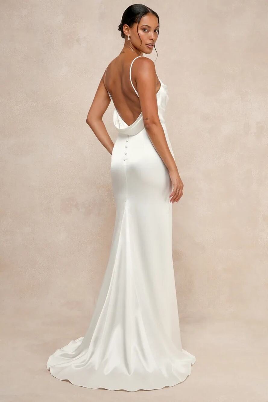 Lulus Lovely Endearment White Satin Sleeveless Backless Maxi Dress Wedding Sze M